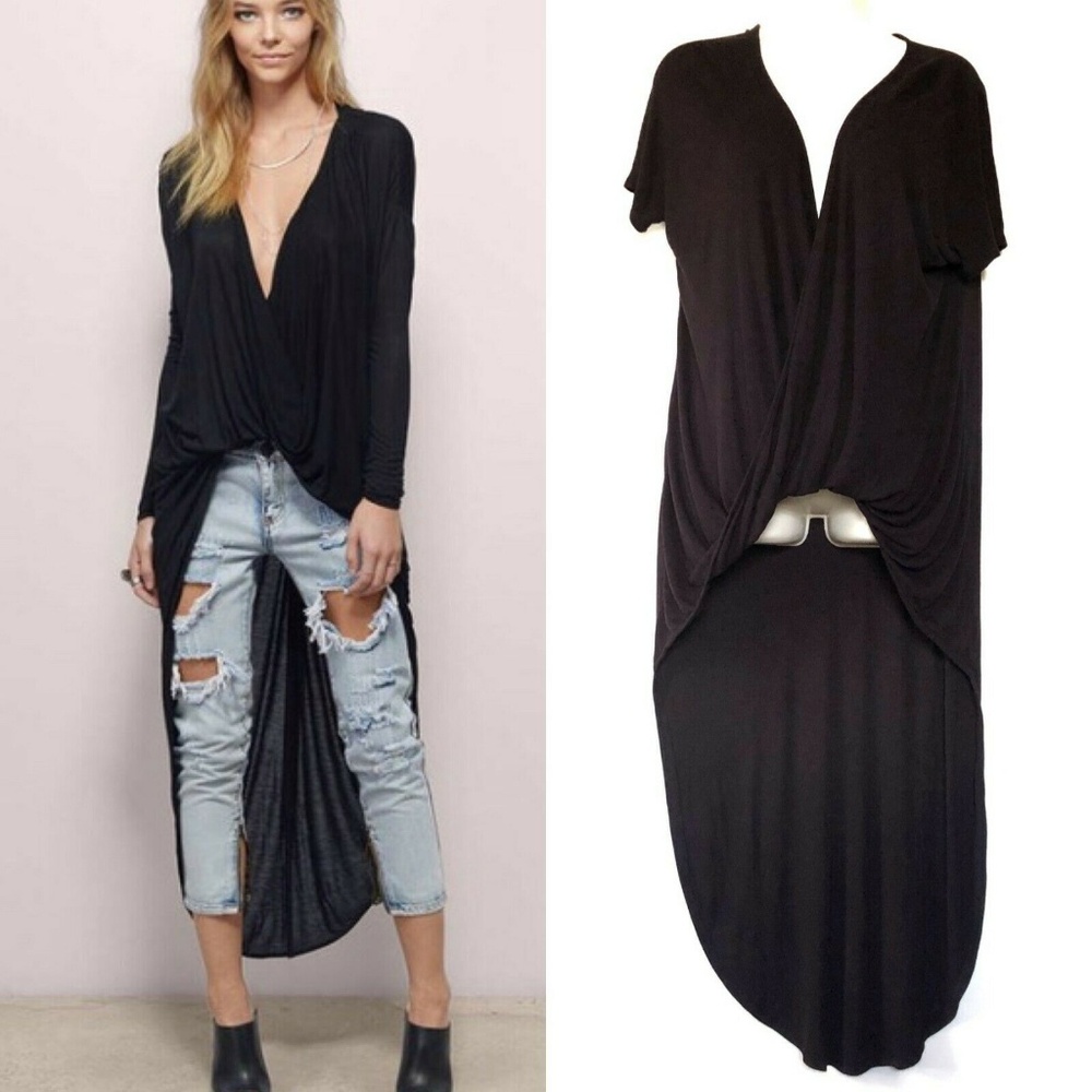 Tobi Get It Twisted Short Sleeve Tunic Top Black